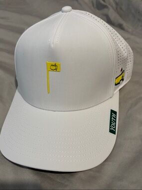 Masters White Pin/Flag Cap with Yellow Logo - Youth size, adjustable back, NWT